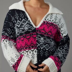 NWT Anthropologie Pilcro V-Neck Fuzzy Printed Popover Sweater